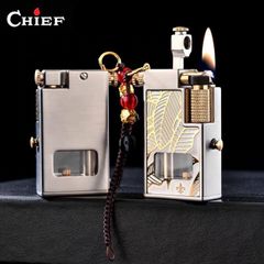 Bật lửa xăng đá chính hãng Chief có móc treo bình xăng lộ thiên kèm chốt bơm CF706