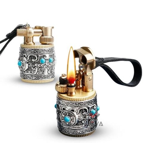 Móc khoá Chief vỏ xoay mạ bạc hoa văn nổi đính đá CF716