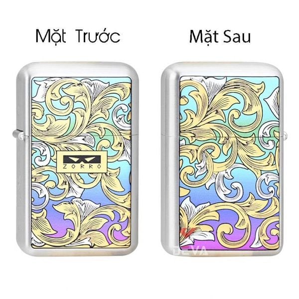Bật lửa xăng đá chính hãng Zorro dáng nhỏ sơn hoa văn cổ điển Z790