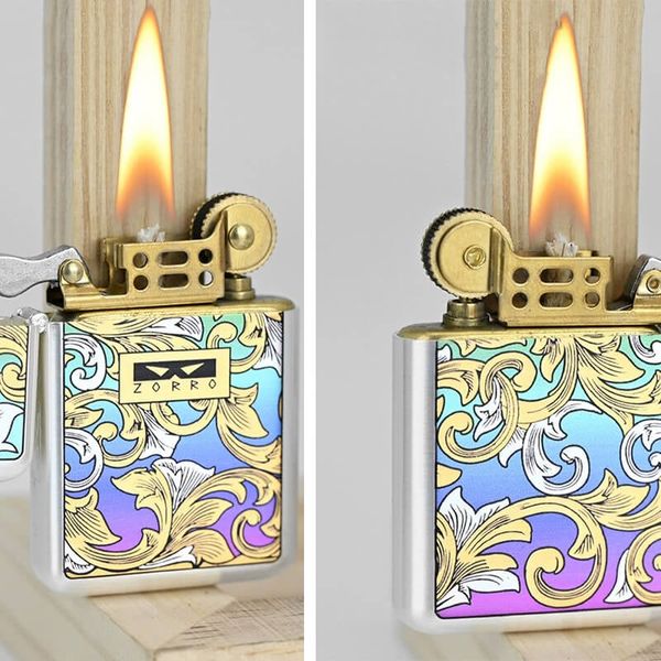 Bật lửa xăng đá chính hãng Zorro dáng nhỏ sơn hoa văn cổ điển Z790