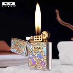 Bật lửa xăng đá chính hãng Zorro dáng nhỏ sơn hoa văn cổ điển Z790
