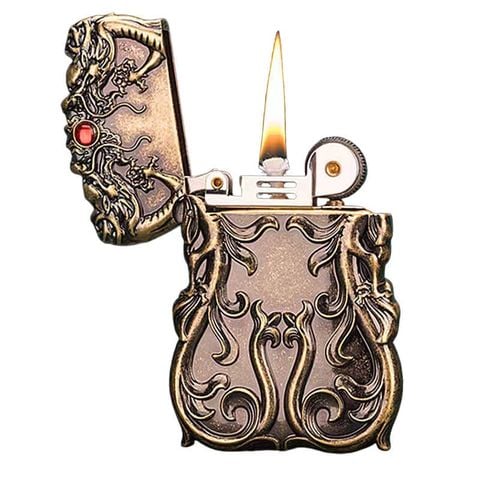 Bật lửa xăng độc lạ rồng nhả ngọc đỏ Zorro Z610