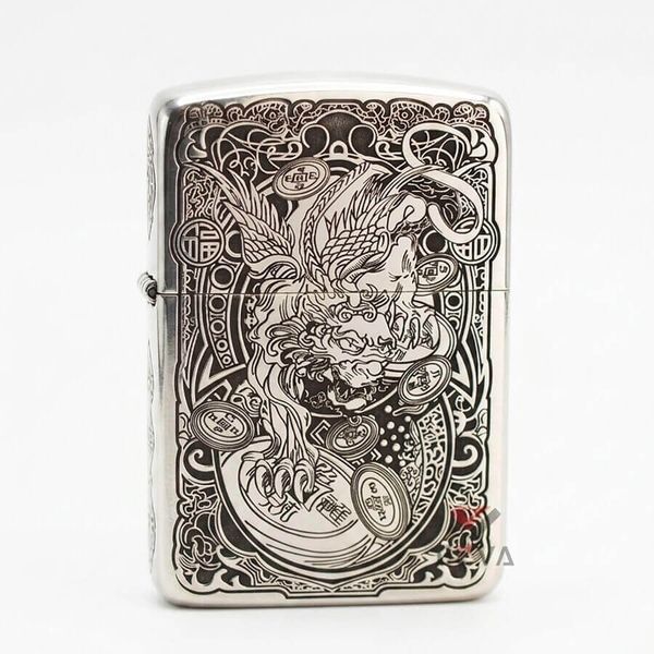 Zippo Bạc Khối Tái Bản 1941 Khắc Kỳ Lân BK38