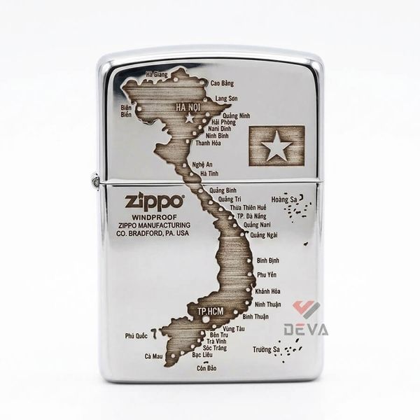 Zippo Bạc Khối Tái Bản 1941 Khắc Bản Đồ Việt Nam BK74