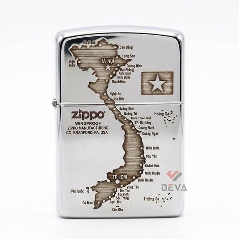 Zippo Bạc Khối Tái Bản 1941 Khắc Bản Đồ Việt Nam BK74
