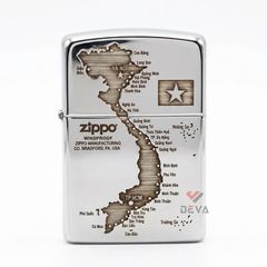 Zippo Bạc Khối Tái Bản 1941 Khắc Bản Đồ Việt Nam BK74