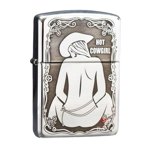Zippo Bạc Khối Armor Khắc Cô Gái Cao Bồi Hot Cowgirl BK62