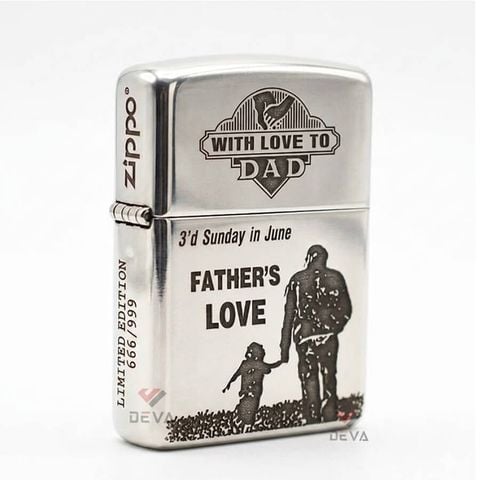 Zippo Bạc Khối Armor Khắc Chìm Chủ Đề Cha Con Father's Day BK05