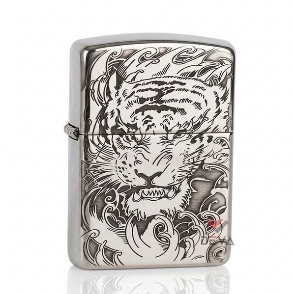 Zippo Bạc Khối Armor Khắc Chủ Đề Mãnh Hổ BK83