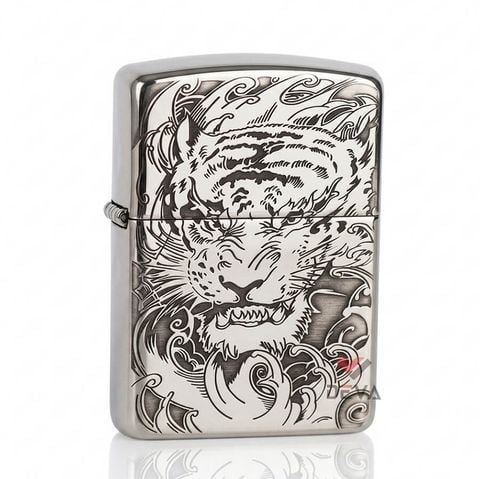 Zippo Bạc Khối Armor Khắc Chủ Đề Mãnh Hổ BK83