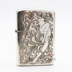 Zippo Bạc Khối Tái Bản 1941 Khắc Hoa Văn Cô Gái Sexy BK46