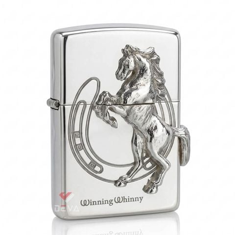 Zippo Bạc Khối Ốp Emblem Bạc Chú Ngựa Winning Whinny BK89