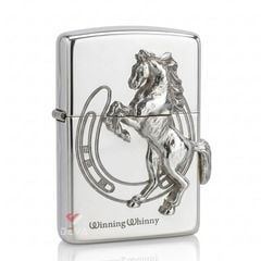 Zippo Bạc Khối Ốp Emblem Bạc Chú Ngựa Winning Whinny BK89