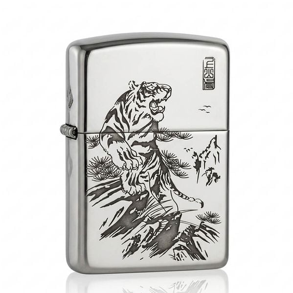 Zippo Bạc Khối Armor Khắc Chúa Sơn Lâm BK12