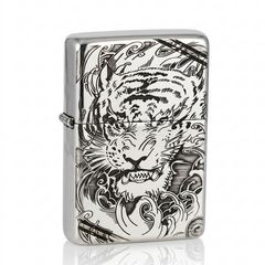 Zippo Bạc Khối Chặt Góc Hình Hổ Chúa Sơn Lâm BK76