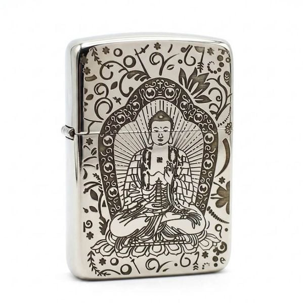 Zippo Bạc Khối Tái Bản 1941 Khắc Đức Phật A Di Đà BK85