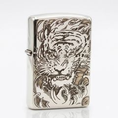 Zippo Bạc Khối Khắc Hình Mãnh Hổ Giương Vuốt BK28