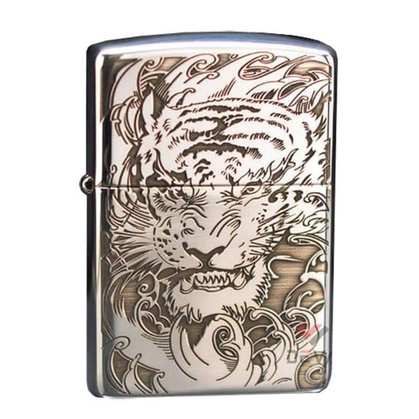 Zippo Bạc Khối Khắc Hình Mãnh Hổ Giương Vuốt BK28