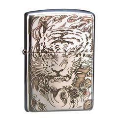 Zippo Bạc Khối Khắc Hình Mãnh Hổ Giương Vuốt BK28