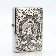 Zippo Bạc Khối Tái Bản 1937 Vintage Chặt Góc Khắc Đức Phật A Di Đà BK86