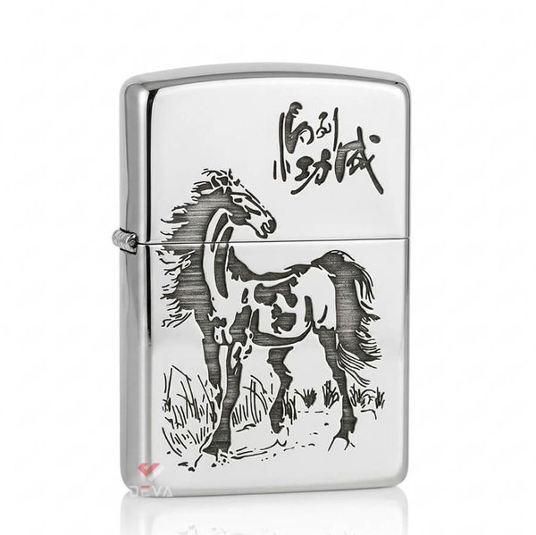 Zippo Bạc Khối Khắc Hình Ngựa Bản Giới Hạn BK26