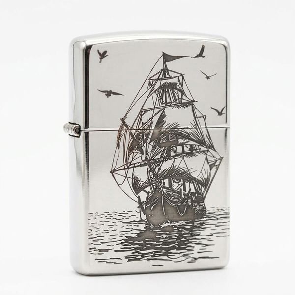 Zippo Bạc Khối Khắc Hình Thuyền Buồm BK59