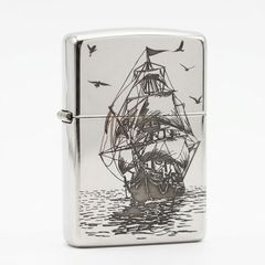 Zippo Bạc Khối Khắc Hình Thuyền Buồm BK59
