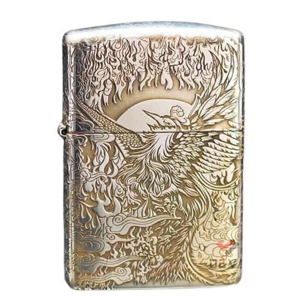 Zippo Bạc Khối Khắc Hình Phượng Hoàng Hồi Sinh BK22