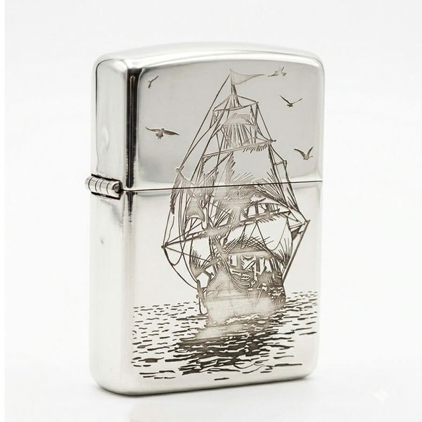 Zippo Bạc Khối Armor Hình Thuyền BK48