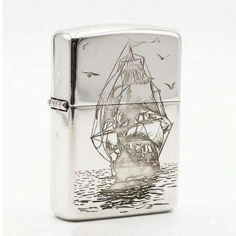 Zippo Bạc Khối Armor Hình Thuyền BK48