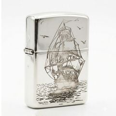 Zippo Bạc Khối Armor Hình Thuyền BK48