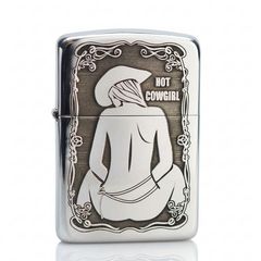 Zippo Bạc Khối Tái Bản 1941 Khắc Cô Gái Cao Bồi Quyến Rũ BK73