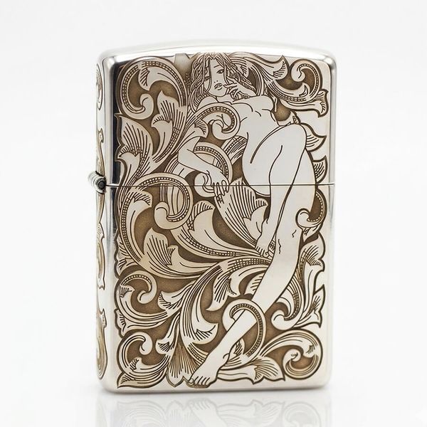 Zippo Bạc Khối Hoa Văn Hình Cô Gái Sexy BK25