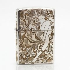 Zippo Bạc Khối Hoa Văn Hình Cô Gái Sexy BK25