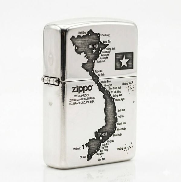 Zippo Bạc Khối Armor Khắc Bản Đồ Việt Nam BK81