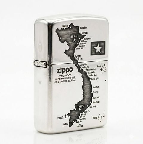 Zippo Bạc Khối Armor Khắc Bản Đồ Việt Nam BK81