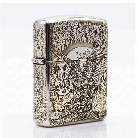 Zippo Bạc Khối Armor Khắc Phượng Hoàng Bất Tử BK65