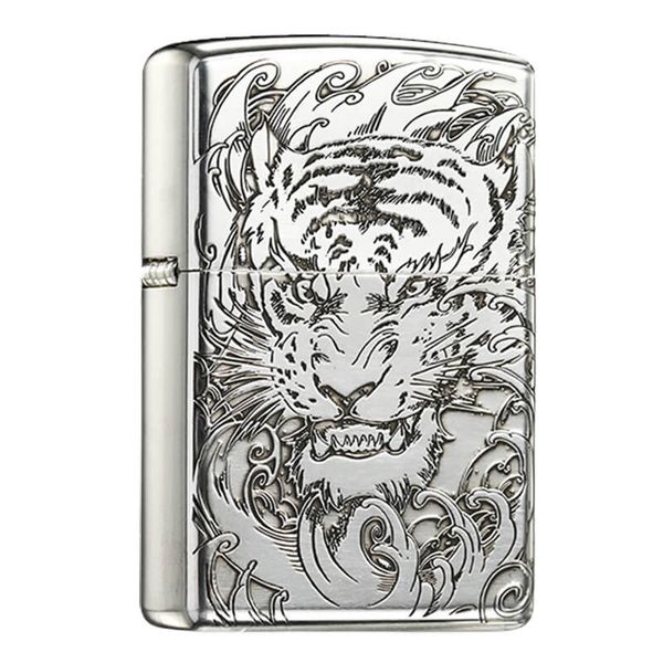 Zippo Bạc Khối Armor Khắc Chủ Đề Mãnh Hổ BK83