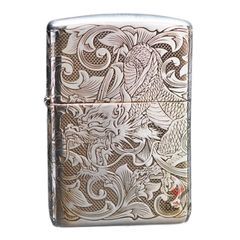 Zippo Bạc Khối Chạm Khắc Hình Rồng Cuộn BK16