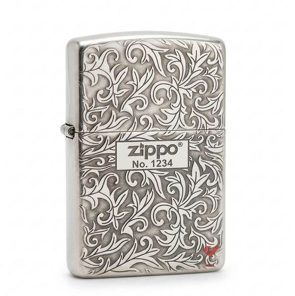 Zippo Bạc Khối Khắc Hoa Văn Cổ Điển Các Mặt BK57
