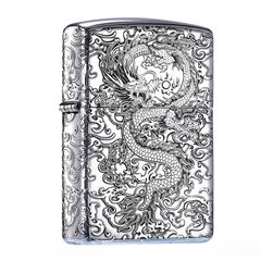 Zippo Bạc Khối Armor Khắc Rồng Mây BK82