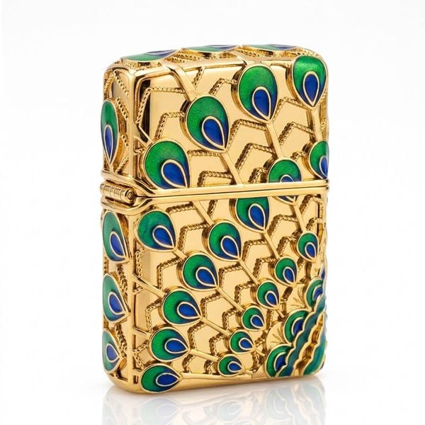 Zippo Bọc Vàng Chủ Đề Khổng Tước Phú Quý ZN359
