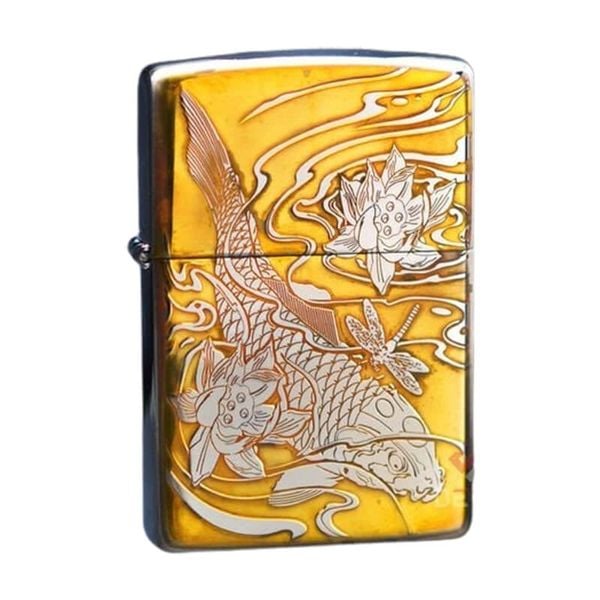 Zippo Khắc Sâu Cá Chép Trong Đầm Sen ZK115