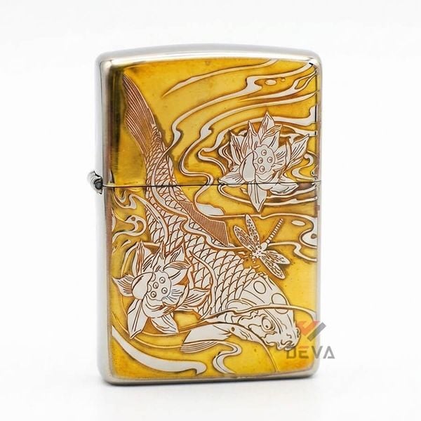 Zippo Khắc Sâu Cá Chép Trong Đầm Sen ZK115