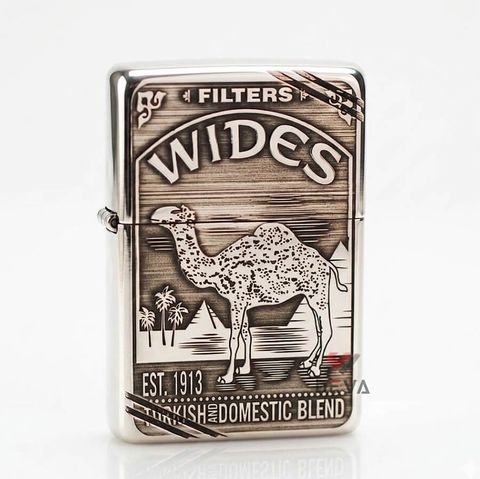 Zippo Bạc Khối Chặt Góc Khắc Chủ Đề Camel BK77