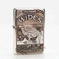 Zippo Bạc Khối Chặt Góc Khắc Chủ Đề Camel BK77