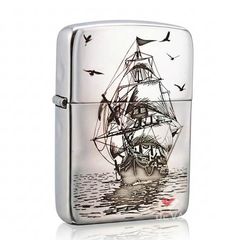 Zippo Bạc Khối Tái Bản 1941 Khắc Hình Thuyền Buồm BK55