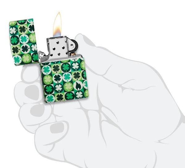Zippo cỏ 4 lá Clover phát quang Z195