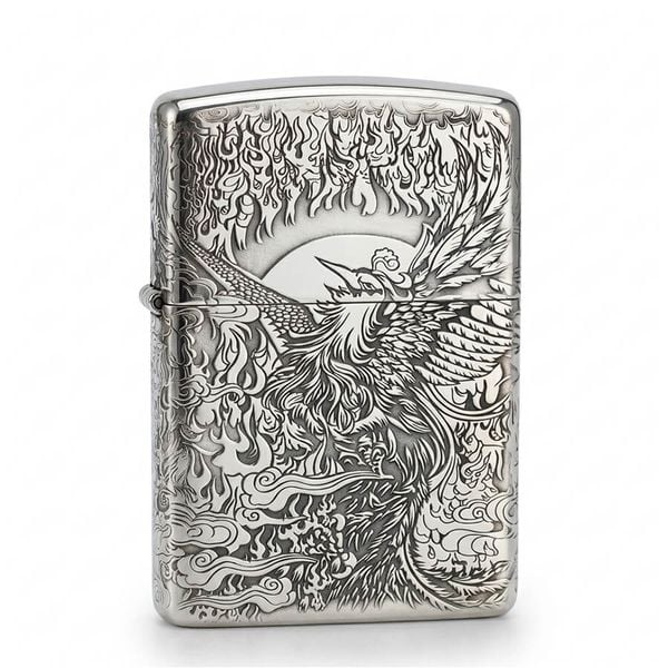 Zippo Bạc Khối Khắc Hình Phượng Hoàng Hồi Sinh BK22