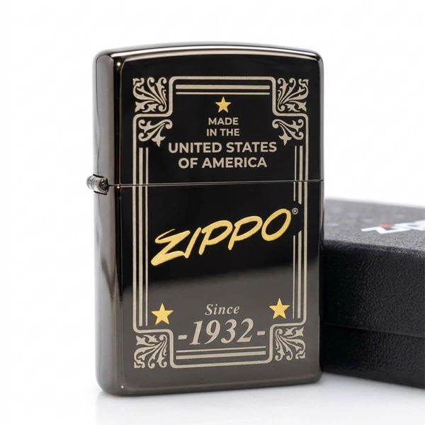 Zippo Đen Khắc Khung Thương Hiệu Zippo Framed Design Z182